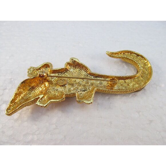 Gold Toned Alligator Brooch with Green Enamel Detailing - Picture 8 of 11